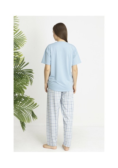 Estiva Kadın Kareli Alt Desenli Mavi Penye Lycra Kısa Kollu Pijama Takımı Çok renkli Estiva Kadın Kareli Alt Desenli Mavi Penye Lycra Kısa Kollu Pijama Takımı Çok renkli