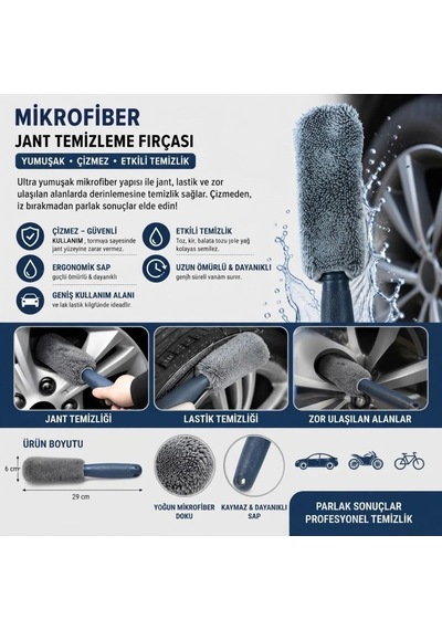 Lb Mikrofiber Jant Temizleme Fırçası Yumuşak Çizmez Saplı Araba Motosiklet Lastik Yıkama Bakım Süngeri