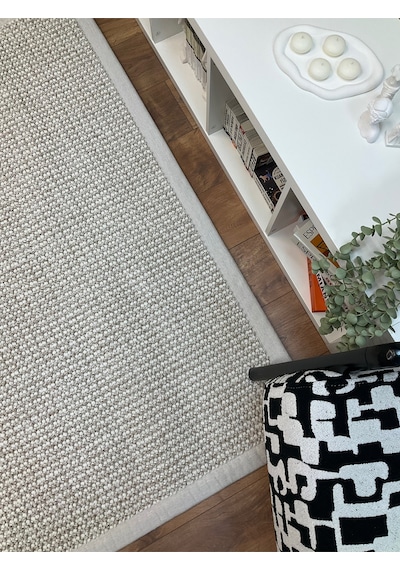 Saraz Halı Kumaş Bordür Gri Bukle Antrasit Bordür Halı Salon Koridor Mutfak Çocuk Odası Halısı Kilim S267 Bej - Krem