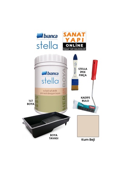 Stella Boya 4 Parçalı Set 1lt Boya - Boya Tavası- Stella İpek Fırça - Kadife Rulo Diğer