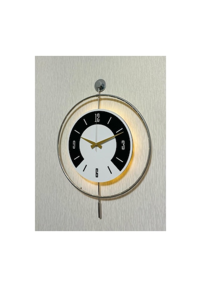 Pey Aksesuar 50x70 Cm Metal Ahşap Ve Işığın Muhteşem Uyumu Duvar Saati Dekoratif Ahşap-m54-kromgrı-beyaz-siyah-siyah