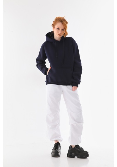 Everest Everst Kapüşonlu 3 İplik Şardonlu Cepli Sweatshirt Lacivert