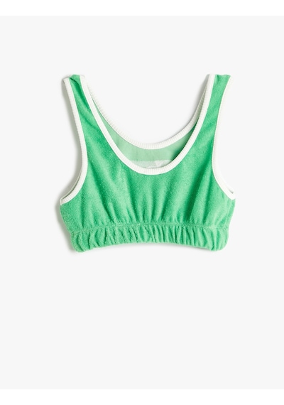 Koton Crop Atlet Havlu Kumaş Palmiye İşleme Detaylı Pamuklu Yeşil 4skg30128ak Yeşil