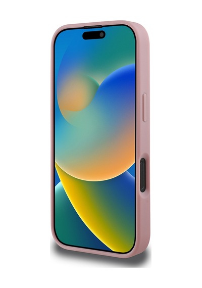 Apple Uyumlu iPhone 16 Pro Max Kılıf Guess Lisanslı Üçgen Logolu Taşlı Kapak Pembe
