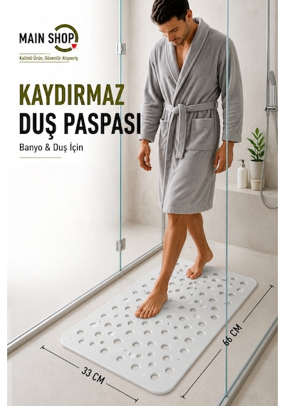 Mainshop Kaydırmaz Duşakabin Banyo Ve Duş Paspası 66 Adet Vantuzla Yapışır 33 X 66 Cm M-141 Beyaz