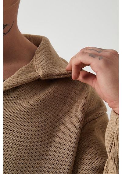 R-5850 Yaka Detaylı Örme Sweat Vizon