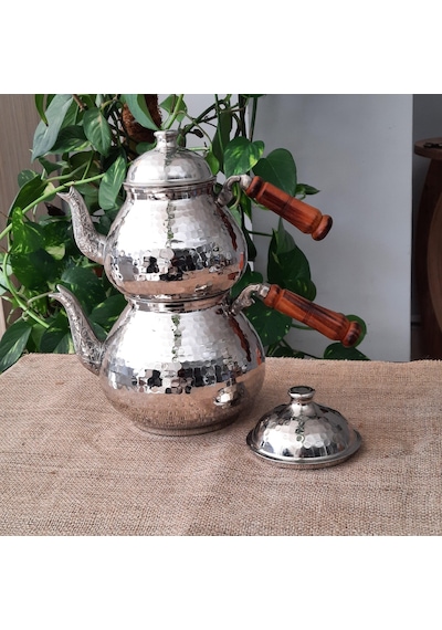 Nikel Kaplama Dövülmüş Bakır Çaydanlık Bakır
