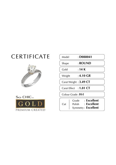 14 Ayar Beyaz Altın Sertifikalı Premium Created Taşlı Yüzük