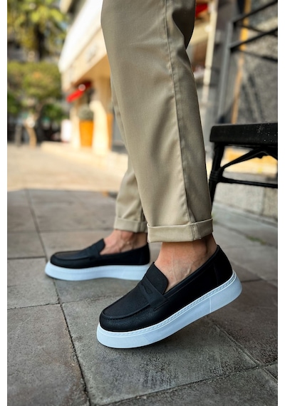 Roof Atelier Erkek Siyah Beyaz Loafer Ayakkabı - 421 - Cbt Bandera Siyah