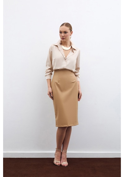 Sateen Deri Kalem Etek - Bej-135596 Bej