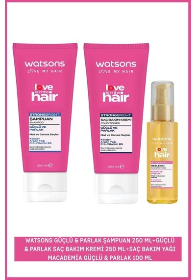 Güçlü & Parlak Şampuan 250 Ml+güçlü & Parlak Saç Bakım Kremi 250 Ml+saç Bakım Yağı Macademia Güçlü & Parlak 100 Ml