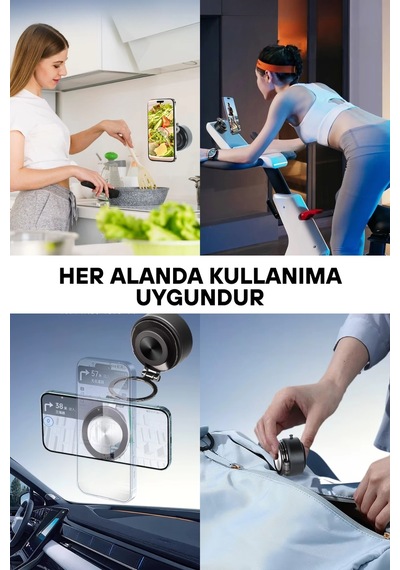 Wearfitpro Magsafe Özellikli Güçlü Mıknatıslı Vantuz Telefon Tutucu Ev Araç Her Zemine Uygun Telefon Tutucu Siyah