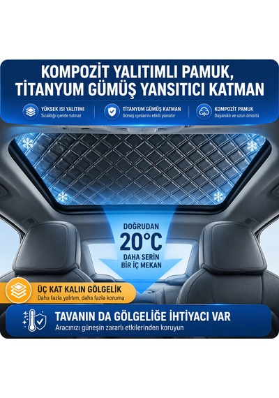 Gard Oto Güneş Araç Oto Branda Ön Ve Tavan Yarım Branda Su Geçirmez Koruyucu Örtü Universal Gri