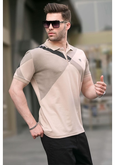 Madmext Bej Desenli Polo Yaka Erkek Tişört 6081-bej Bej