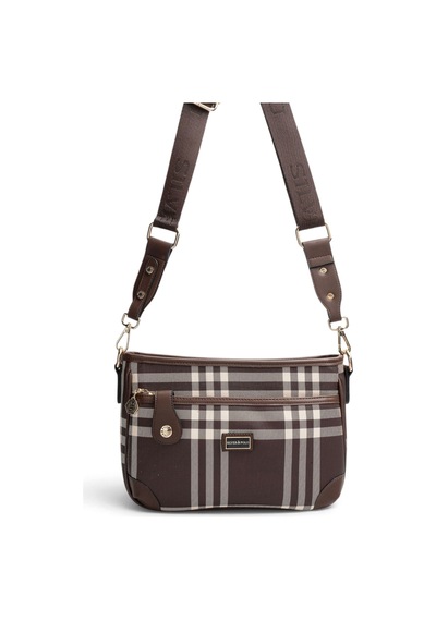 Silver & Polo Silver Polo Kahve - Kahve Çizgili Ekose Kadın Çapraz Çanta Sp1160