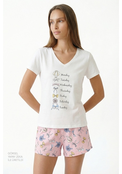 Penti Pembe Bow Of The Day Pamuklu Şortlu Pijama Takımı