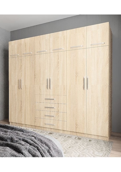 Biray 6 Kapaklı Gardırop Dolap Meşe 270 Cm Montaj Dahil