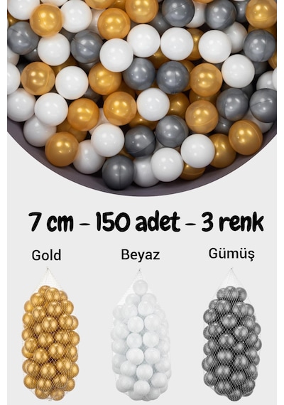 7 Cm Top Havuzu Topu 150 Adet Gold, Beyaz, Gümüş