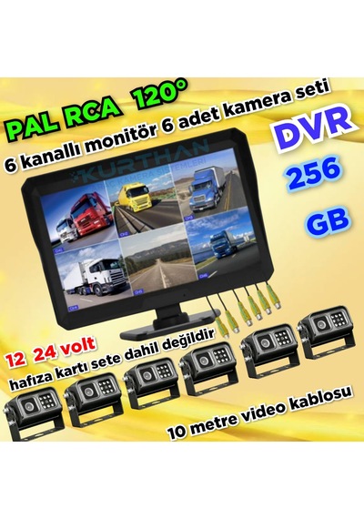 6 Adet Ir Ledli Metal Kasa Kamera Qled 10'' Dvr Monitör 12-24 V