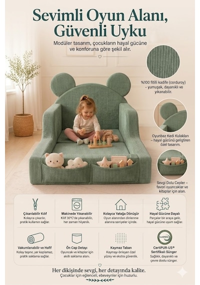 Mini Nest 6 Sı 1 Arada Modüler Bebek Oyun Parkı, Park Yatak, Beşik, Baza, Oyun Alanı Ve Top Havuzu