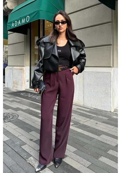 Meecy Oversize Siyah Deri Ceket Siyah Siyah