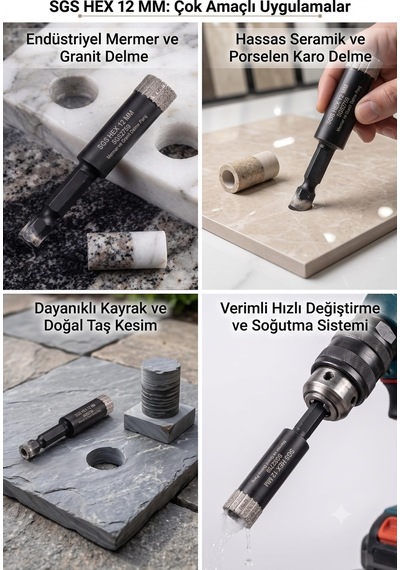 Sgs Hex 12 Mm Mermer Ve Granit Delme Panç - Profesyonel Elmaslı Karot Matkap Ucu, Seramik, Porselen Karo Ve Doğal Taş Delici - Sgs2759