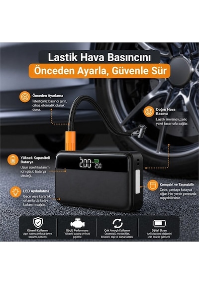 Powermaster N33 Lastik Hava Kompresörlü Akü Takviye Cihazı 65w Fast Powerbank Diğer