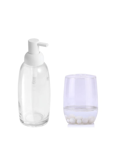 Sıa Sıvı Sabunluk Ve Diş Fırçalık 2 Li Banyo Seti Boncuklu Şeffaf