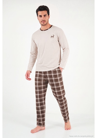 Buratti Pamuklu Regular Fit Bisiklet Yaka Ekoseli Pijama Takımı Erkek Pijama Takımı 6574001 Bej