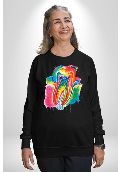 Diş Doktoru Diş Anatomisi Özel Tasarım Unisex Siyah Sweatshirt Siyah