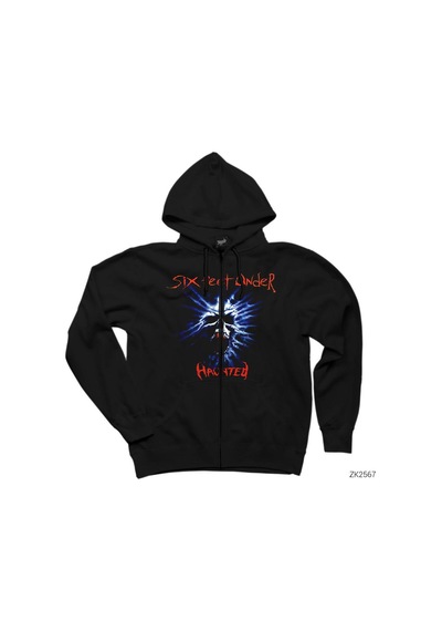 Six Feet Under Haunted Siyah Fermuarlı Kapşonlu Sweatshirt