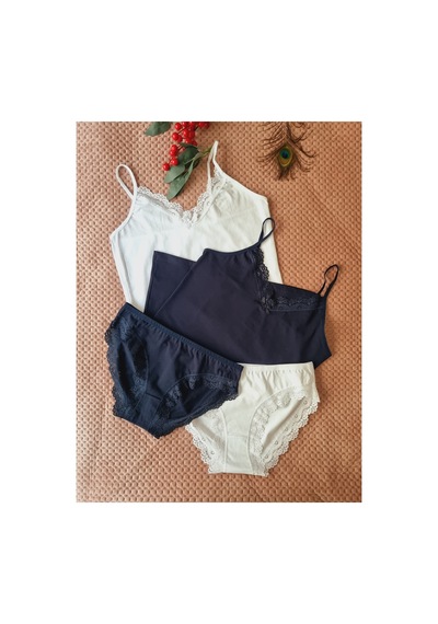 Demirsa Boutique Pamuklu, İp Askılı Dantel Detaylı 2'li Atlet Külot Takım Lacivert Ve Beyaz Renk Lacivert Demirsa Boutique Pamuklu, İp Askılı Dantel Detaylı 2'li Atlet Külot Takım Lacivert Ve Beyaz Renk Lacivert