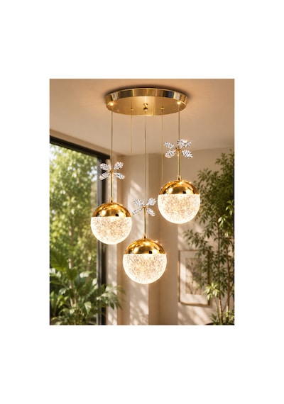 Grate Model Gold Kaplama 3 Renk Salon Mutfak Oturma Odası Led Spor Modern Sarkıt Avize