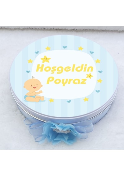 Bebek Baskılı Metal Kutuda Bebek Çikolatası Uv Baskılı Madlen Çik