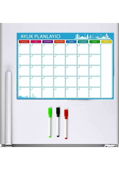 Aylık Magnet Planlayıcı , 35X50 Manyetik Yazı Tahtası 3 Ad. Kalem