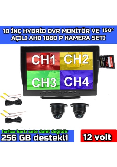 10'' Dvr Ekran 2 Adet 150 Derece Ahd 1080p Ultra Mini Kamera 12 V