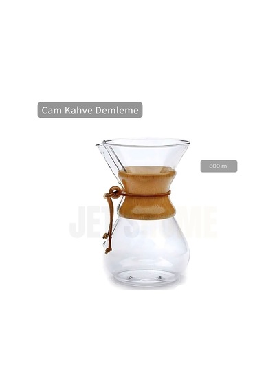 800 Ml Chemex Cam Kahve Demleme Ahşap Tutacaklı Büyük Boy 6 Bardak