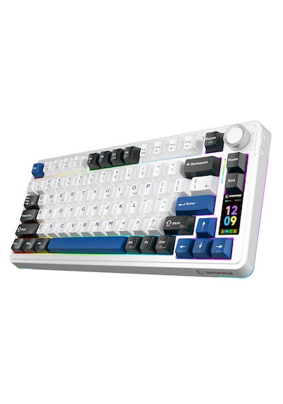 Rampage Quell Pro Ekranlı Beyaz Hot Swap 2.4g + Bt Wireless Rgb Gasket Oil Switch English Layout Pbt Mekanik Oyuncu Klavyesi