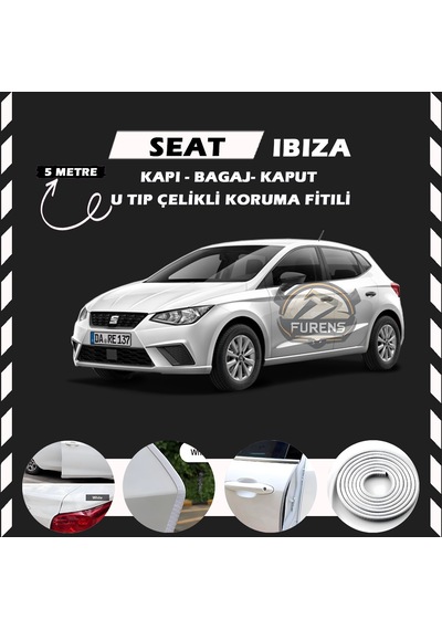 Seat Ibıza Oto Araç Kapı Koruma Fitili 5 Metre Parlak Beyaz Renk