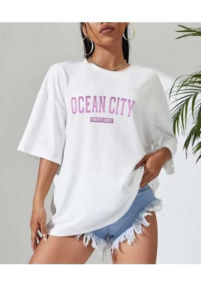 Kozia Outdoors Malkoçbey Ocean City Baskılı Oversize Unisex Basic T-shirt Beyaz