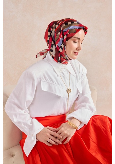 Silk Home Twill İpek Eşarp Şerit Bordo Çok Renkli