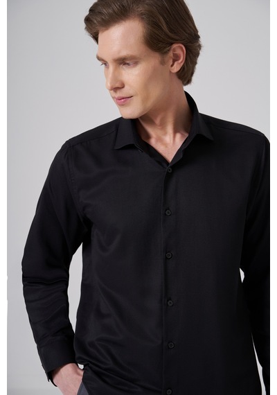 Morven Erkek Siyah Polyester Trend Slim Fit Tam İtalyan Yaka Gömlek 26mc004044001 Siyah