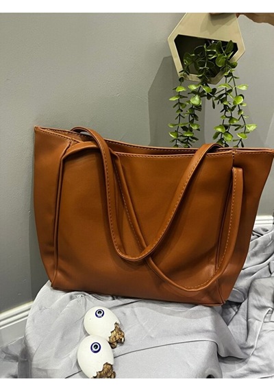 Lovelystore Fermuarlı Büyük Boy Yumuşak Derili Kadın Çanta 28x42 Taba