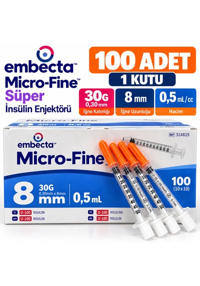 Embecta Micro-fine Süper İnsülin Enjektörü 30g 0,30 Mm X 8 Mm 0,5 Ml 100 Adet 1 Kutu