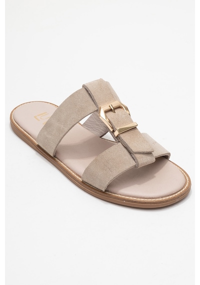 Luvishoes Luvi Shoes Sveta Bej Süet Tokalı Hakiki Deri Kadın Terlik Bej