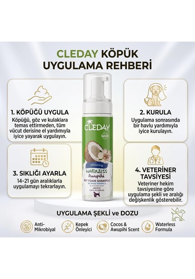 Tr Kedi Ve Köpekler İçin Su Gerektirmeyen Köpük Şampuan 200 Ml Beyaz