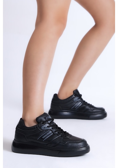 Tonny Black Kadın Siyah Poli Taban Yanı Şeritli Bağcıklı Sneaker