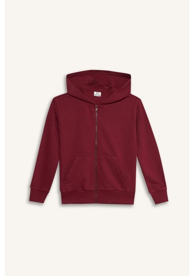 Defacto Kız Çocuk Basic Düz Kapüşonlu Fermuarlı Sweatshirt C8110a825aubr281 Bordo