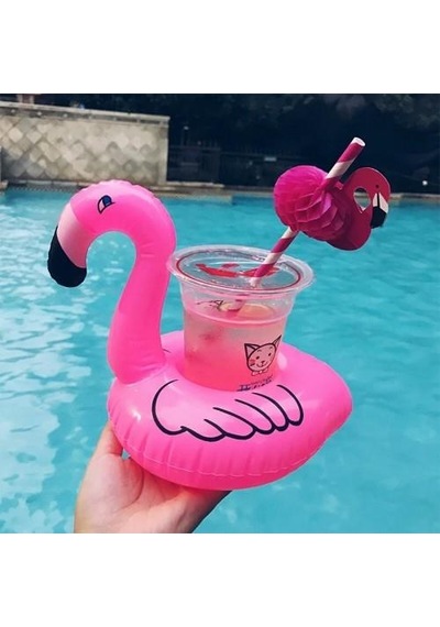 Pembe Flamingo Şişme Bardak Simidi İçecek Tutacağı