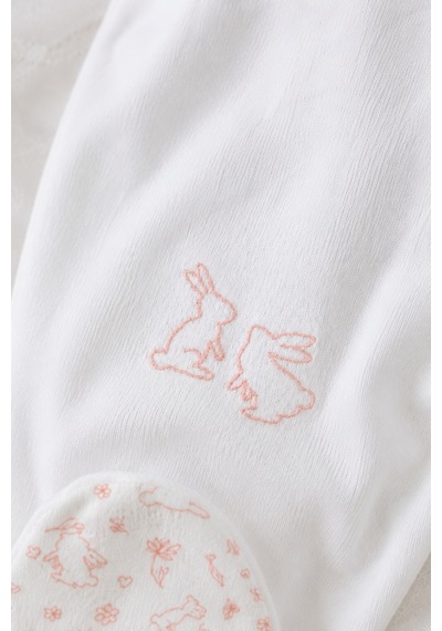 Babyhola Tavşan Desenli %100 Pamuk Modal Patikli Bebek Tulumu 15232 Ekru